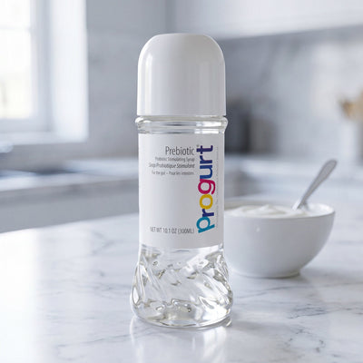 Prebiotic bottle on marble in a calm morning routine